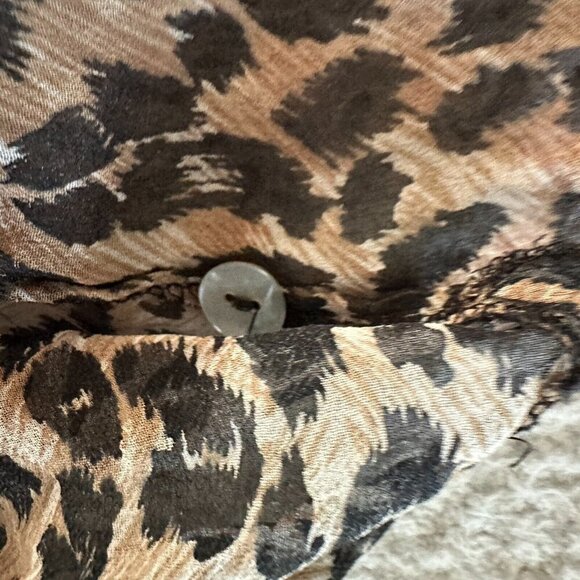 Vintage Silk Leopard Print Longline Tunic Button Front Sheer Slits - Picture 16 of 16